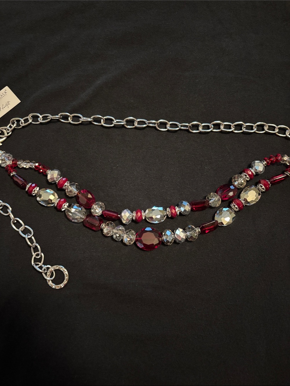White House Black Market Ruby and Clear Crystal Multi-Strand Belt